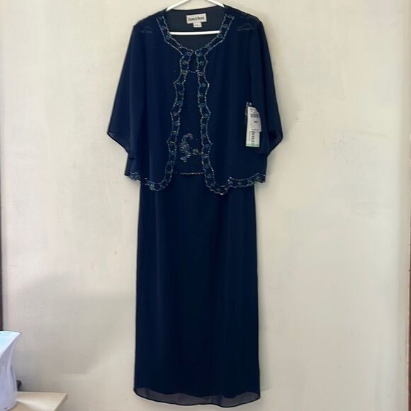 Danny & Nicole blue long beaded sleeveless dress with matching jacket Size 8 New - Picture 1 of 15